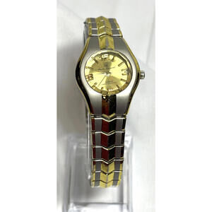 Charles Raymond Women's Watch Gold Dial Two Tone Case Link Bracelet NEW Battery